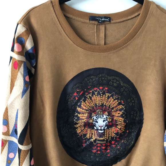 Brown Long Sleeve Faux Suede Top medium - Picture 5 of 8